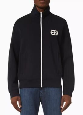 Emporio Armani Men's EA Logo Zip-Up Track Jacket Cotton Sweatshirt Black